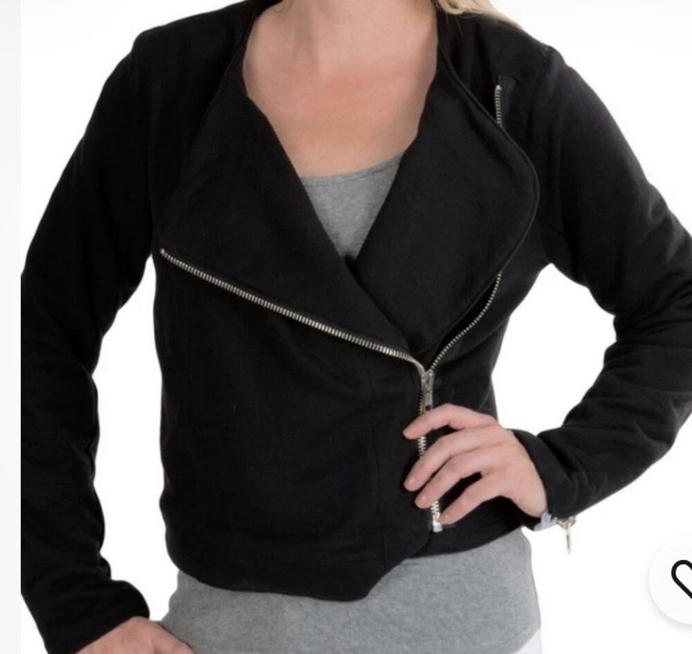 Chaser Moto Jacket Womens Collarless Black Biker Asymmetrical Zip Cotton Size S